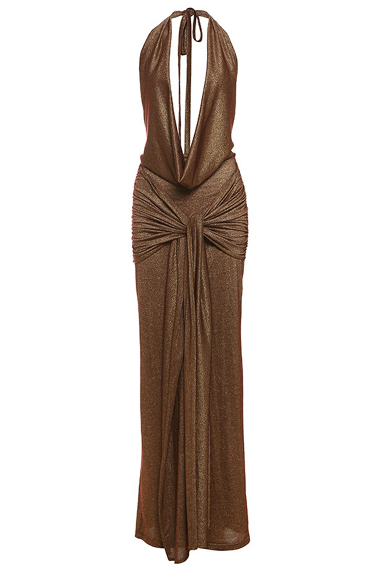 Madeline Plunge Cowl Neck Knotted Maxi Dress