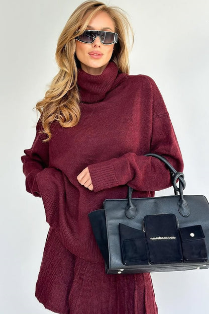 Amelia Turtle Neck Knit Sweater Skirt Set