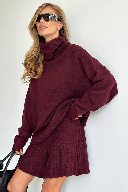 Amelia Turtle Neck Knit Sweater Skirt Set