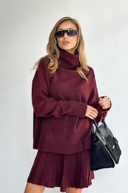 Amelia Turtle Neck Knit Sweater Skirt Set