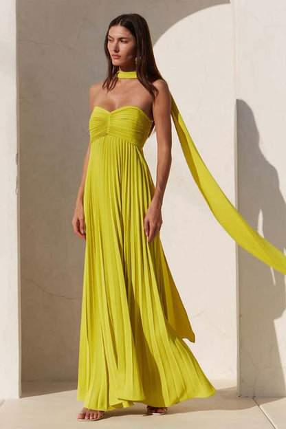 Veromca Strapless Pleated Maxi Dress