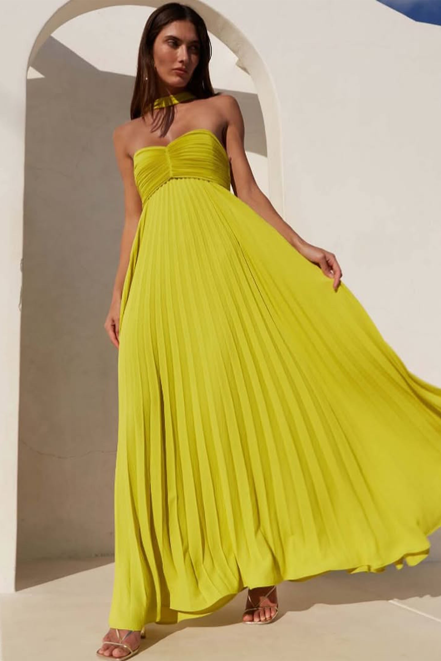 Veromca Strapless Pleated Maxi Dress