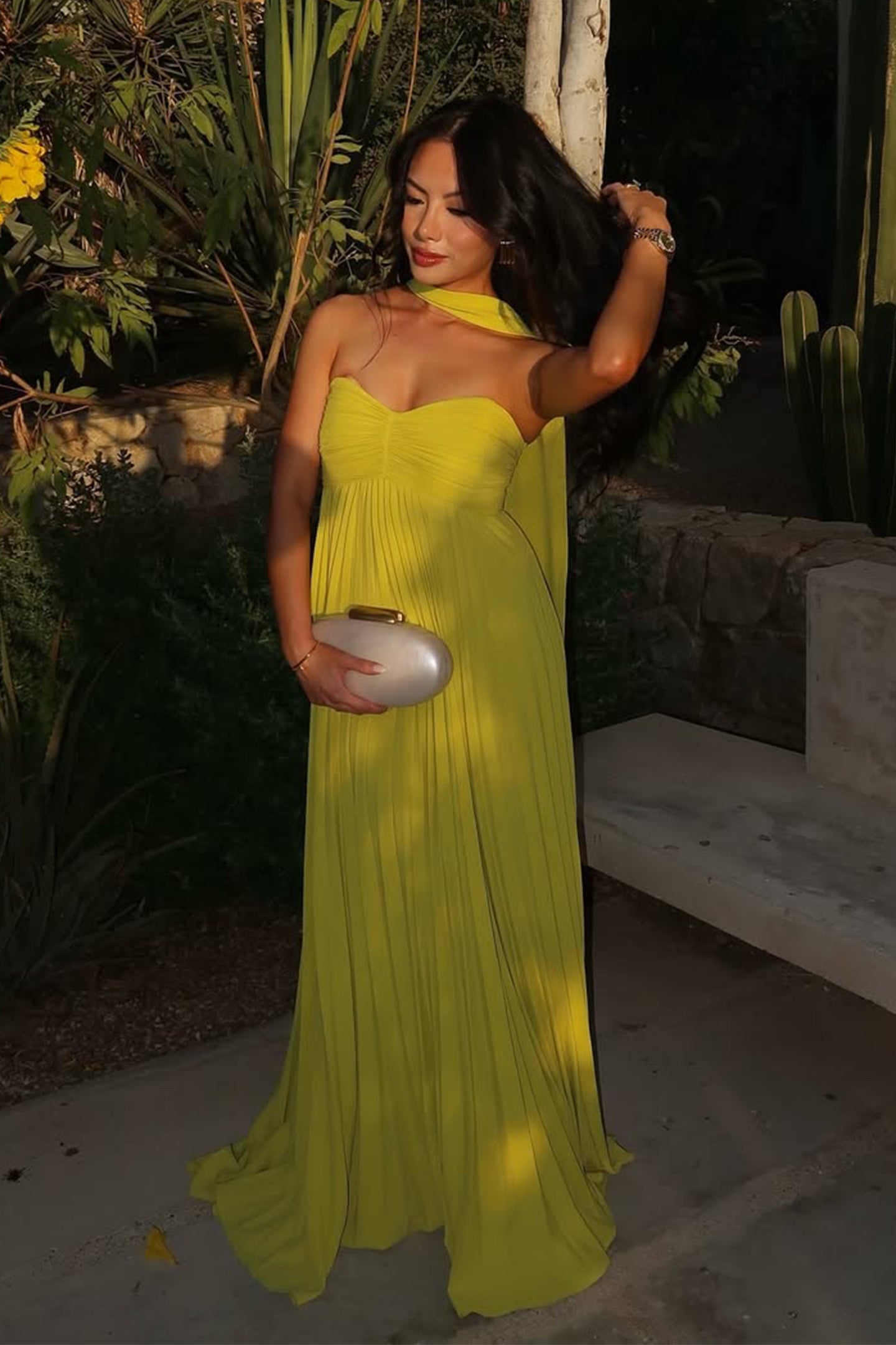 Veromca Strapless Pleated Maxi Dress