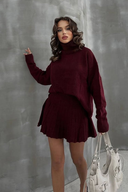 Amelia Turtle Neck Knit Sweater Skirt Set