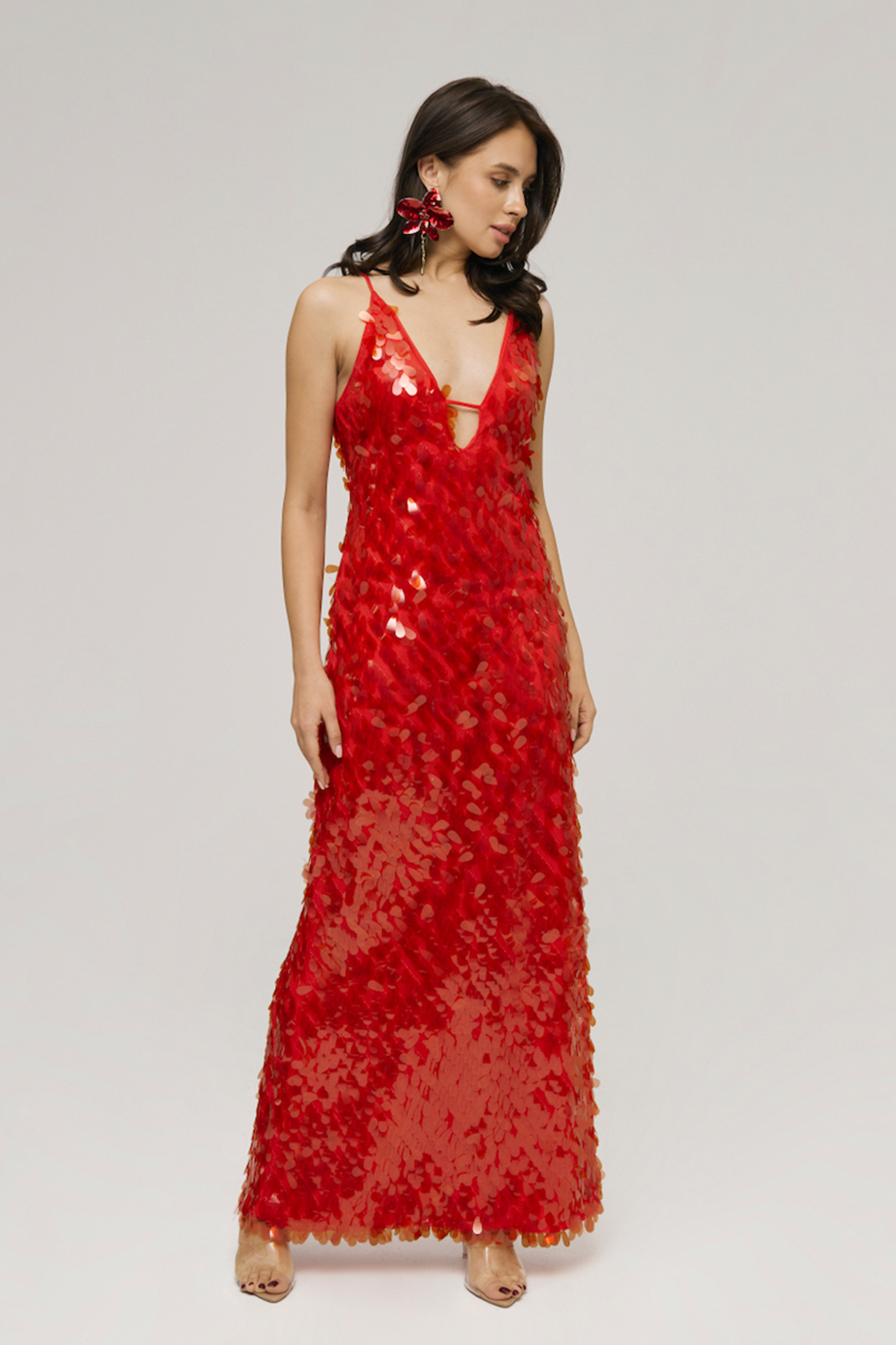 Elva Plunge Neck Sequin Maxi Dress