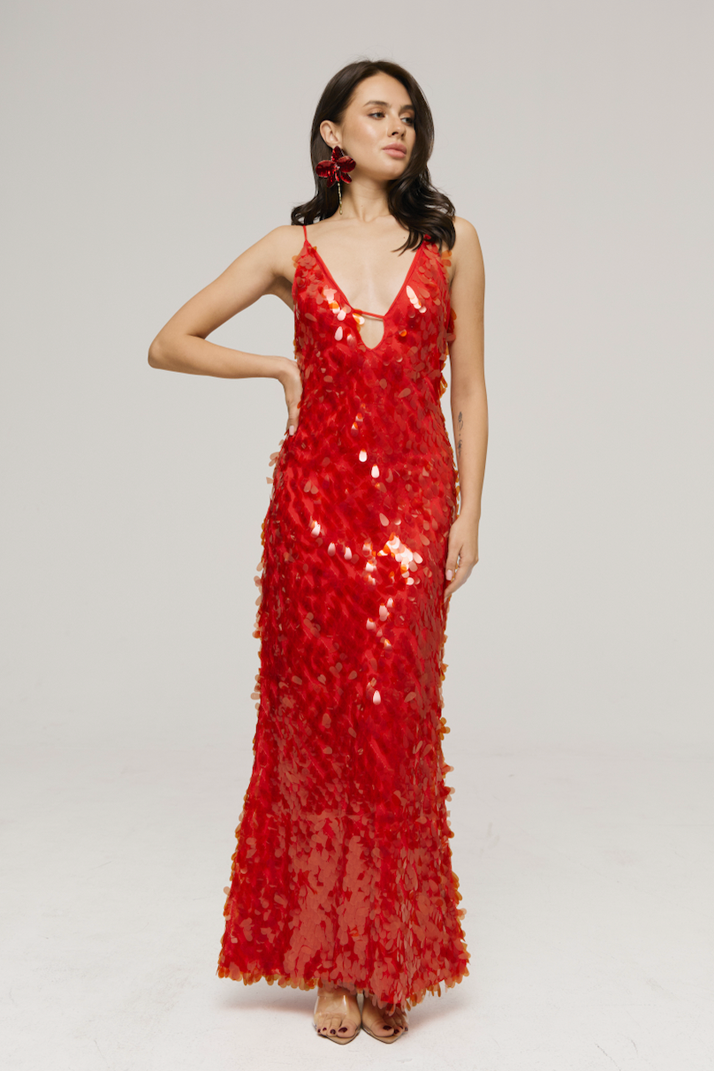 Elva Plunge Neck Sequin Maxi Dress