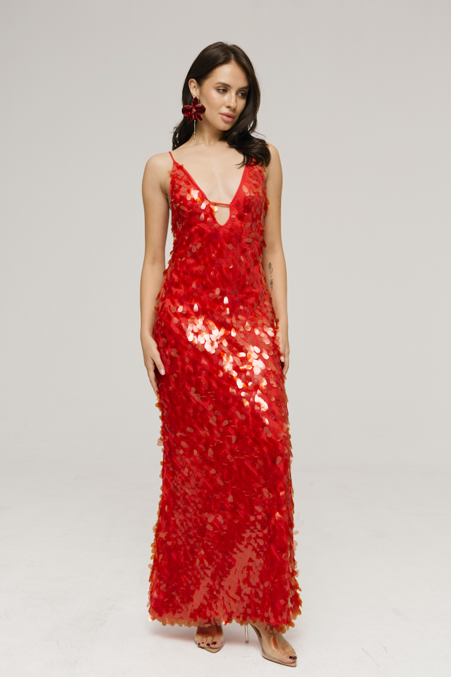 Elva Plunge Neck Sequin Maxi Dress