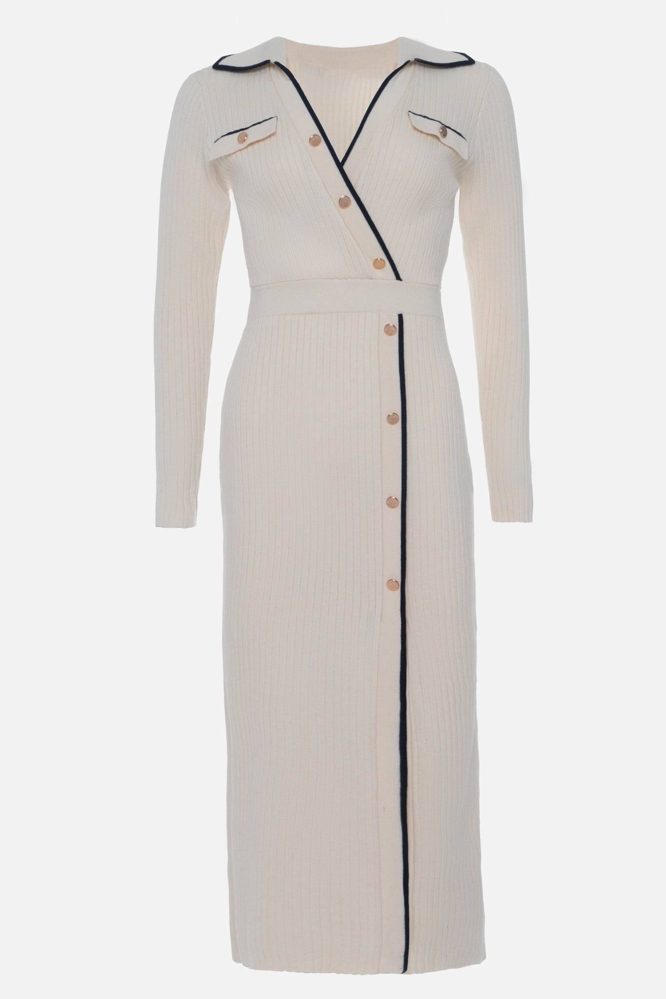 Sharon Asymmetrical V-neck Knit Midi Dress