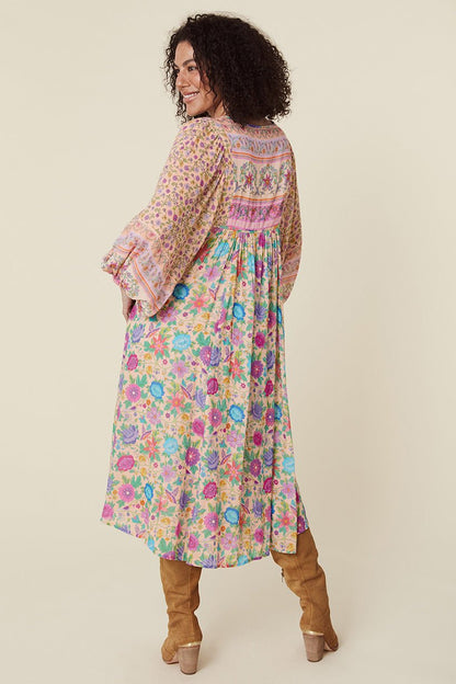 Aditi Splice Print Loose-fit Midi Peasant Dress