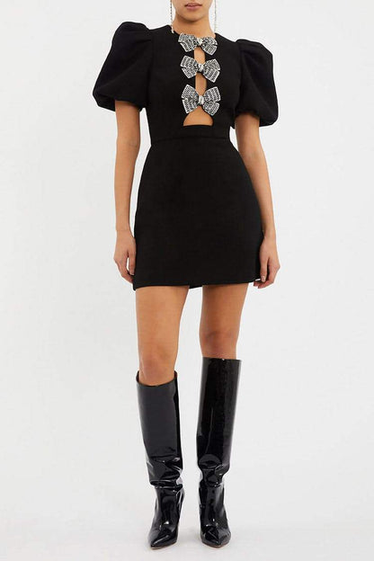 Puff Sleeve Cut-out Mini Dress