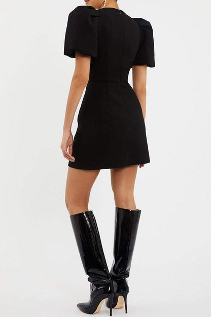 Puff Sleeve Cut-out Mini Dress