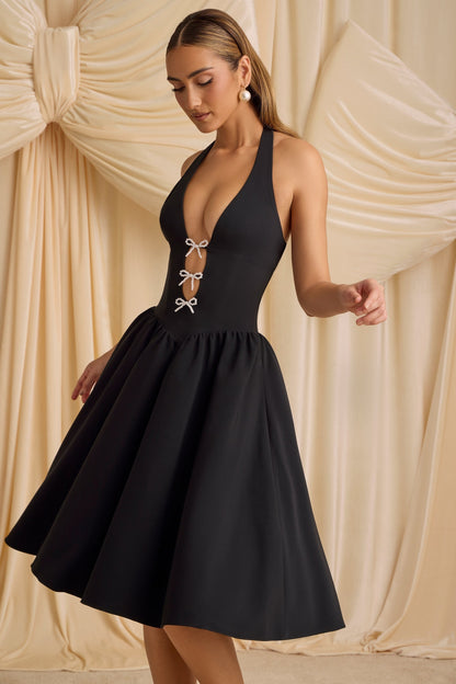 Cynthia Halterneck Bow Embellished Midi Dress