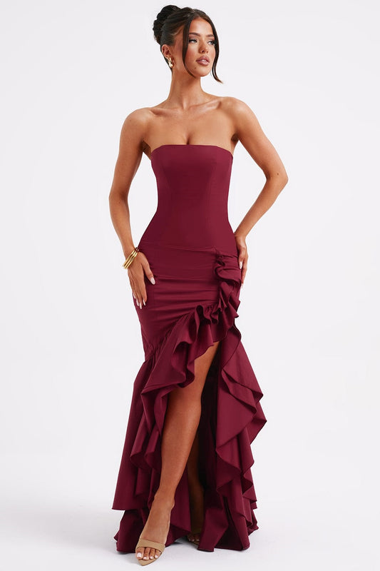 Daphne Asymmetrical Ruffle Maxi Dress