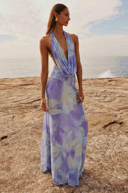 Antonia Printed Halterneck Maxi Dress