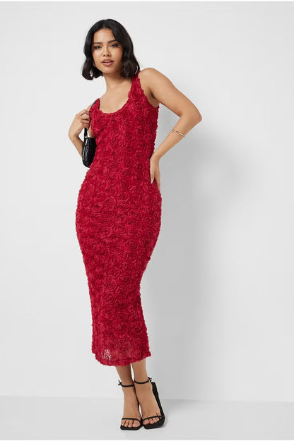 Elma Floral Applique Backless Maxi Dress