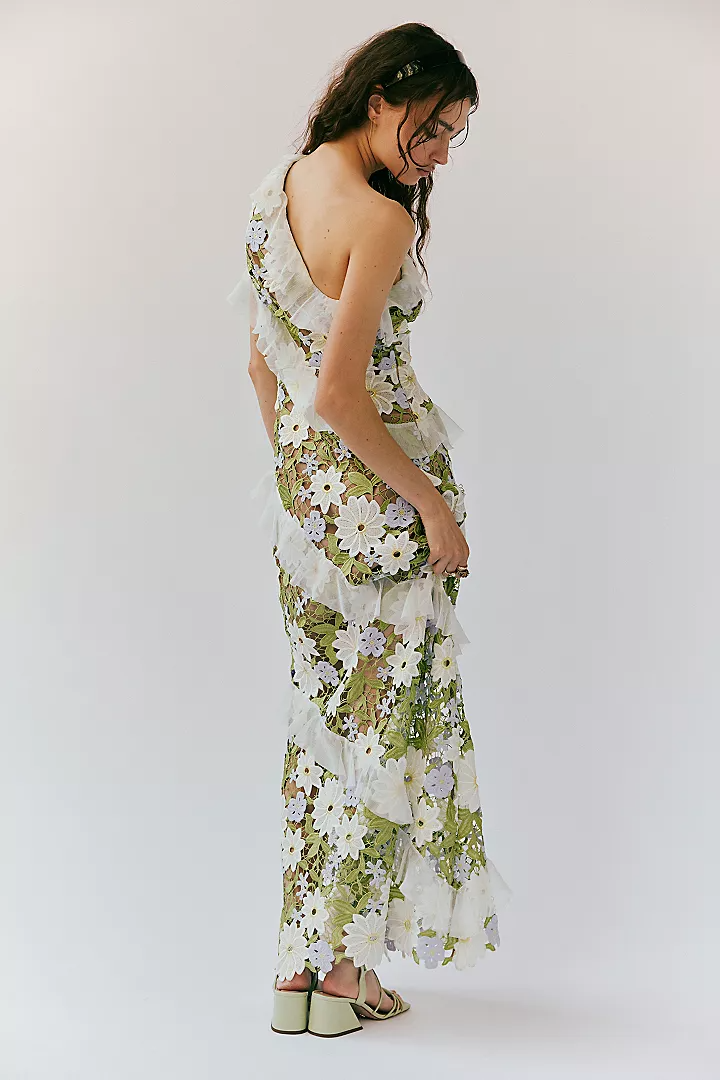 Melissa One Shoulder Embroidered Floral Maxi Dress