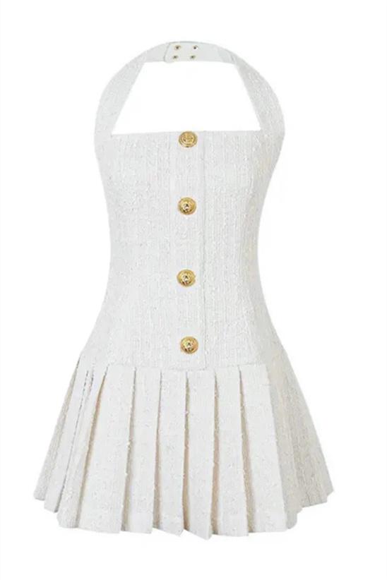 Christine Halterneck Tweed Mini Dress