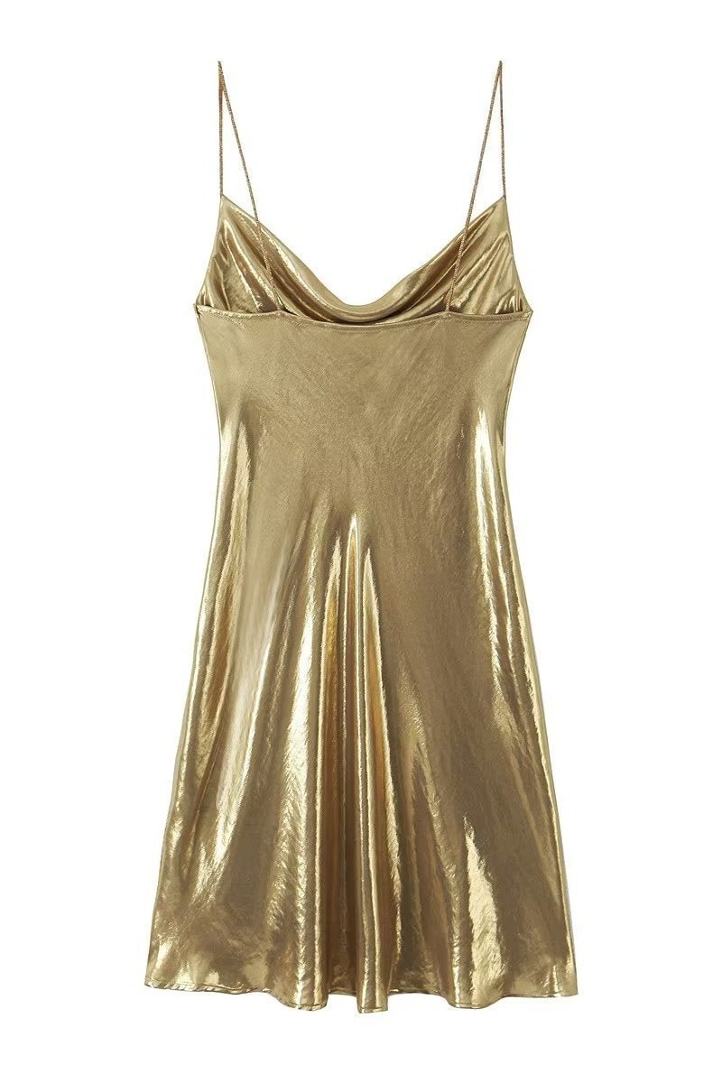 Dreda Metallic Cowl Neck Mini Slip Dress