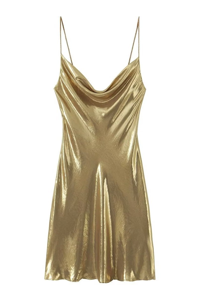 Dreda Metallic Cowl Neck Mini Slip Dress