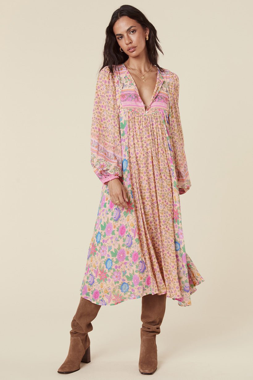 Aditi Splice Print Loose-fit Midi Peasant Dress