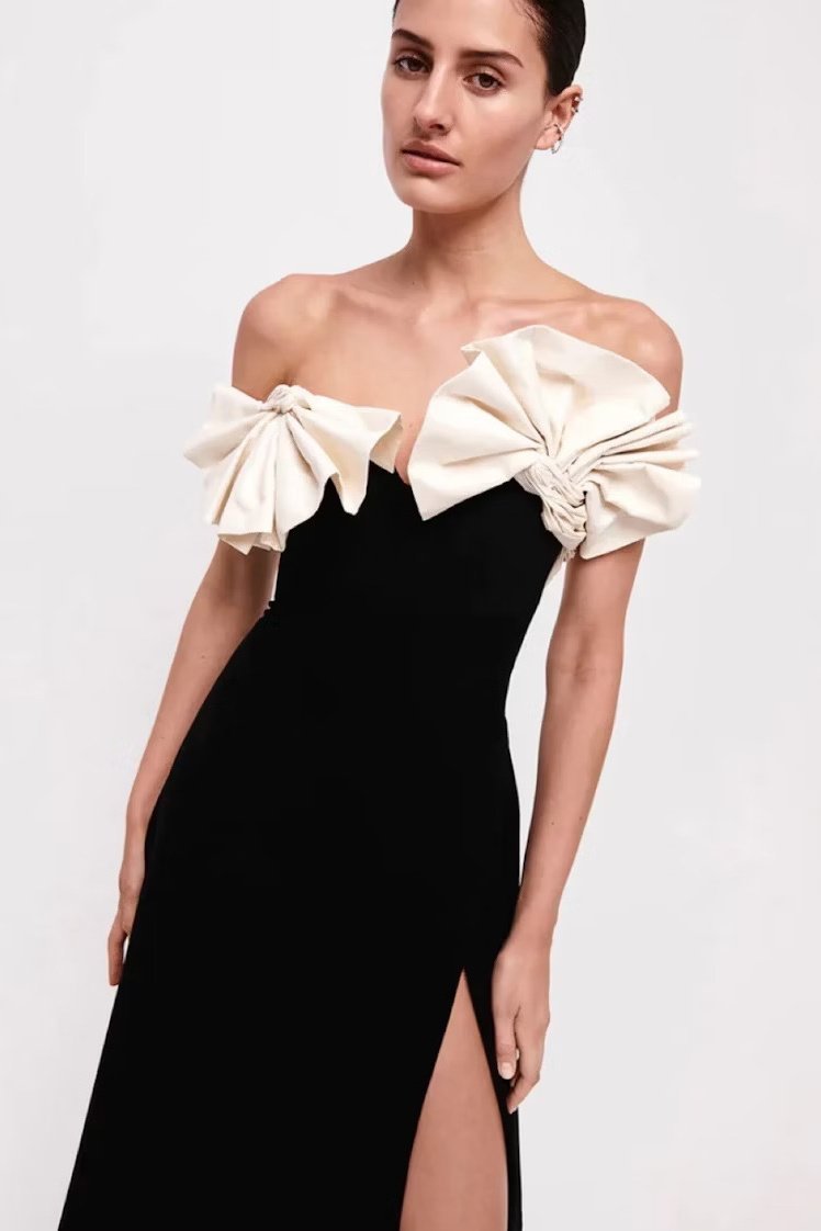 Elsa Strapless Pleated Midi Split Dress