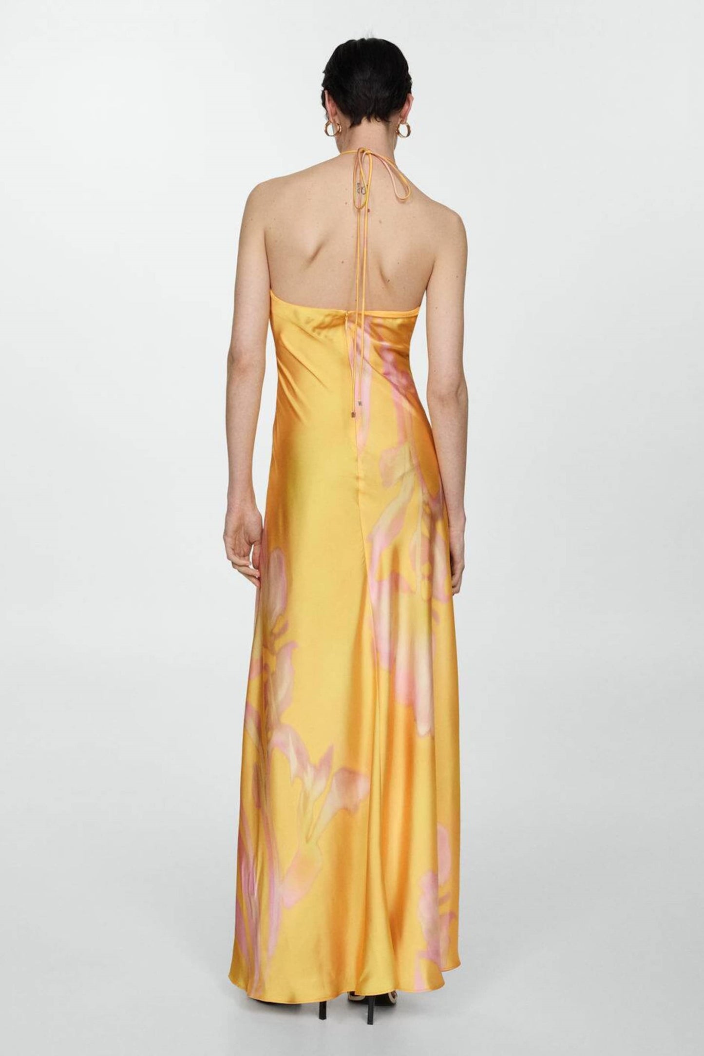 Sarah Floral Printed Halter Satin Maxi Dress