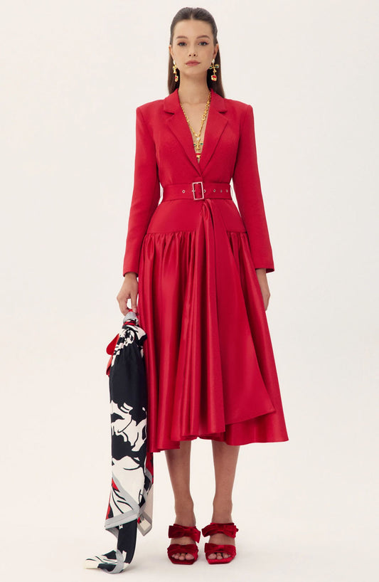 Daphne Notch Lapel Long Sleeve Midi Dress