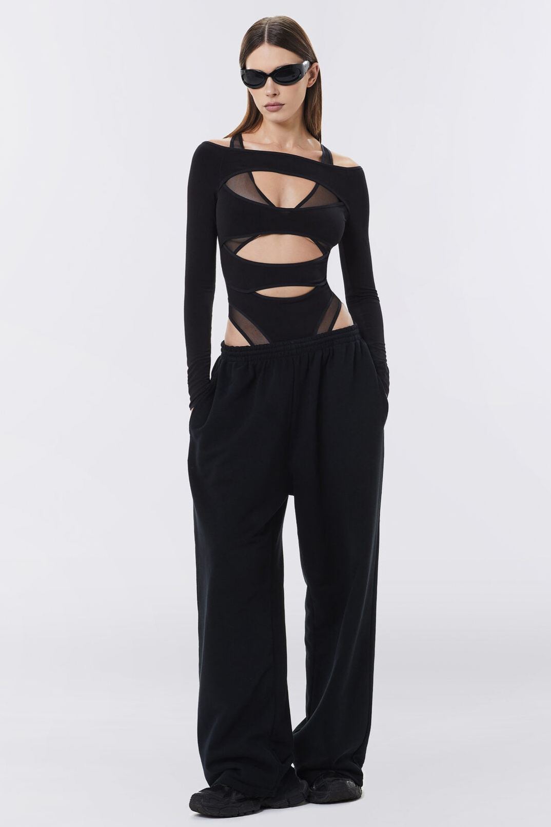 Freda Cut Out Sheer Mesh Bodysuit