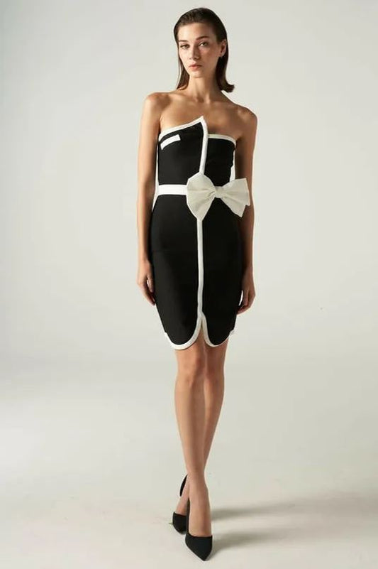 Elsie Contrast Strapless Bandage Mini Dress