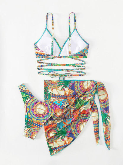 Jane Printed Three-piece Bikini Set