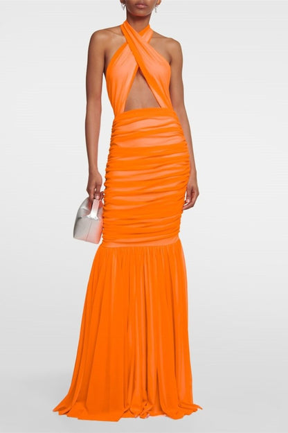 Jodie Cross Halter Neck Maxi Dress