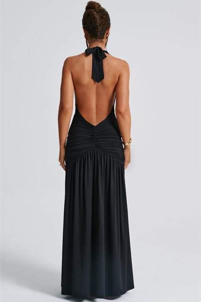 Norma Halter Deep V-neck Maxi Dress