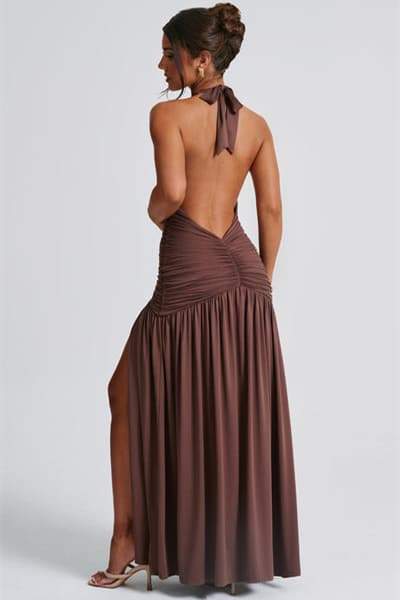 Norma Halter Deep V-neck Maxi Dress