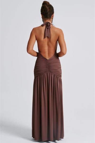 Norma Halter Deep V-neck Maxi Dress