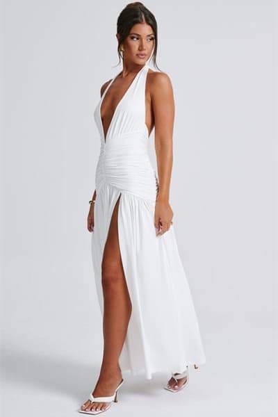 Norma Halter Deep V-neck Maxi Dress