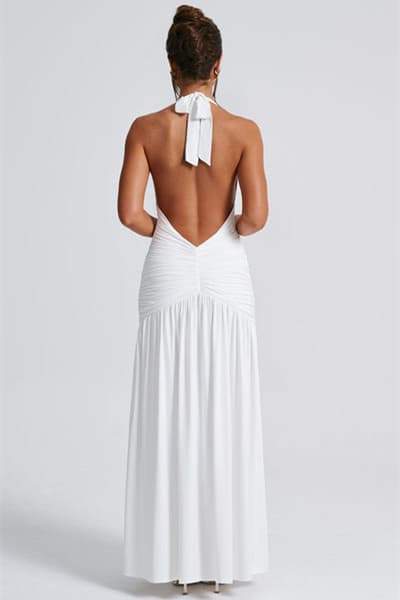 Norma Halter Deep V-neck Maxi Dress