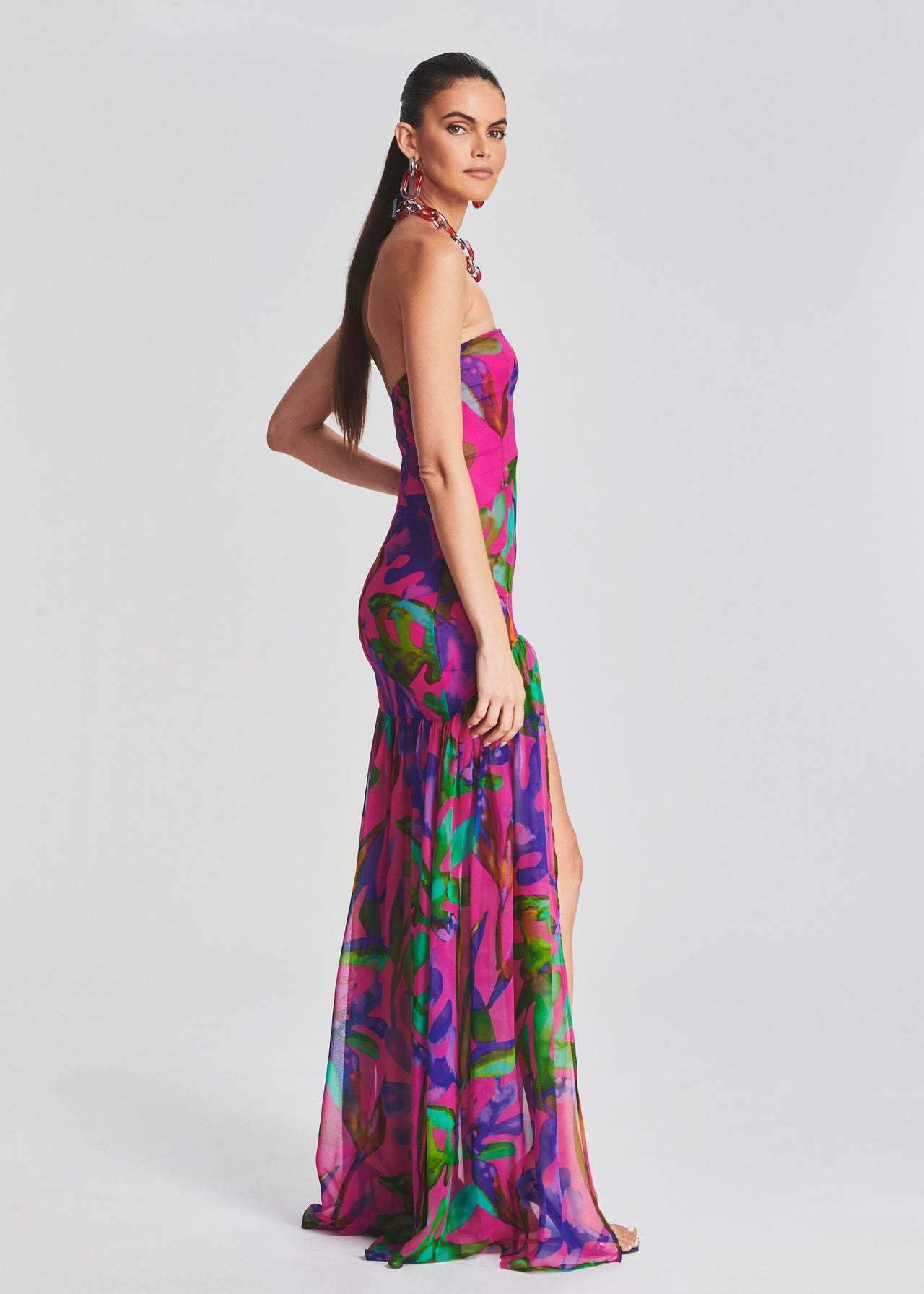 Pam Printed Strapless Slit Maxi Dress