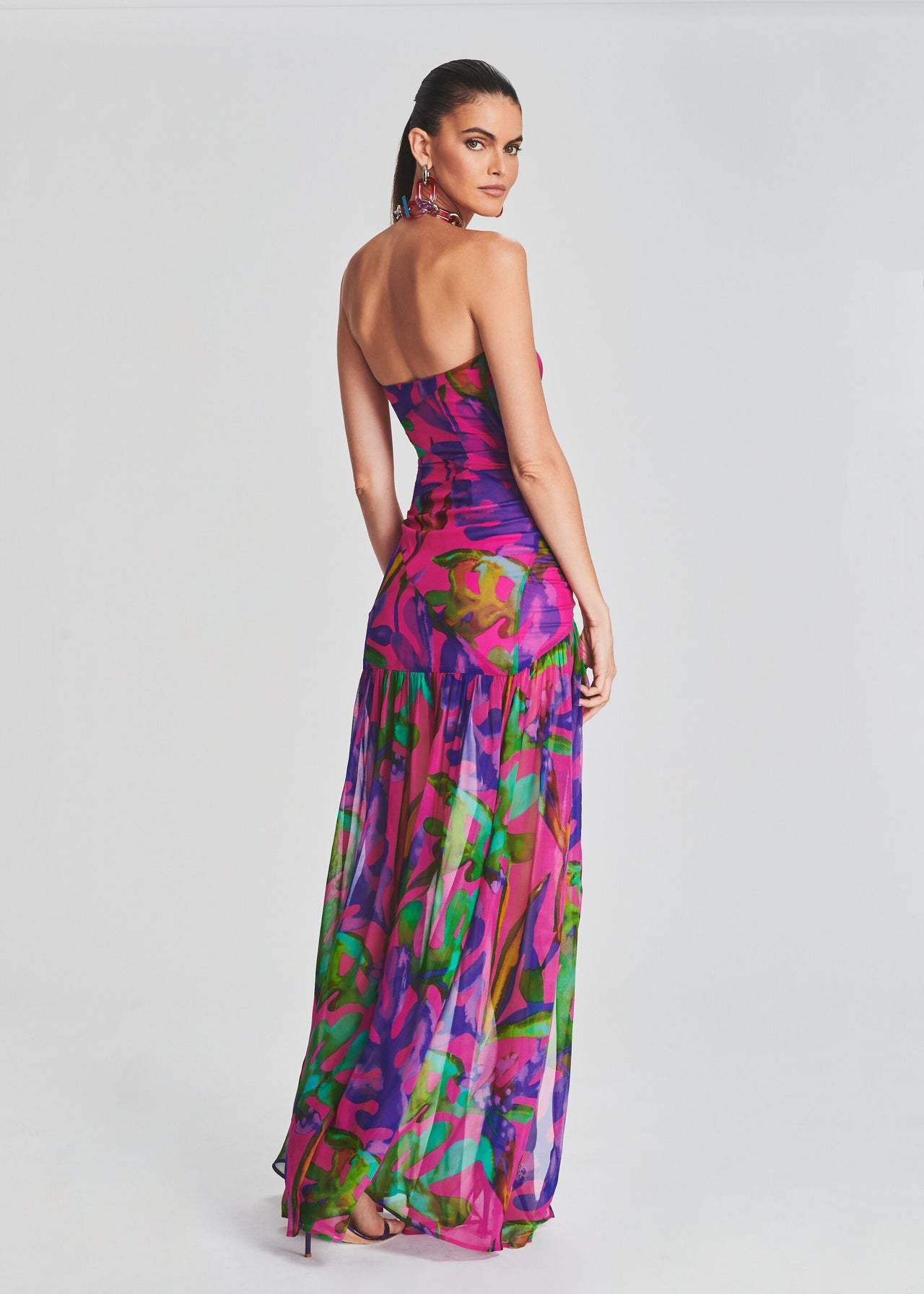 Pam Printed Strapless Slit Maxi Dress